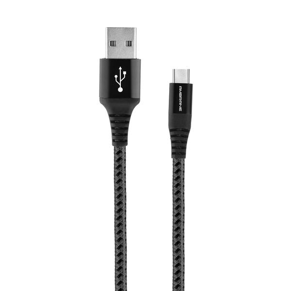 Ambrane Unbreakable 3A Fast Charging Braided Type - C USB Cable for Android Devices – 1.5 Meter (RC-T-15), Black/Grey