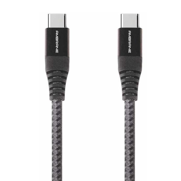 Ambrane Unbreakable 3A Fast Charging Braided Type C to Type C Cable for Android Devices – 1.5 Meter (RC-TT-15), Black/Grey