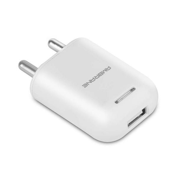 Ambrane AWC-38 Wall Charger with 10.5 Watt / 2.1A Fast Charging via USB Port with LED Indicator (White)
