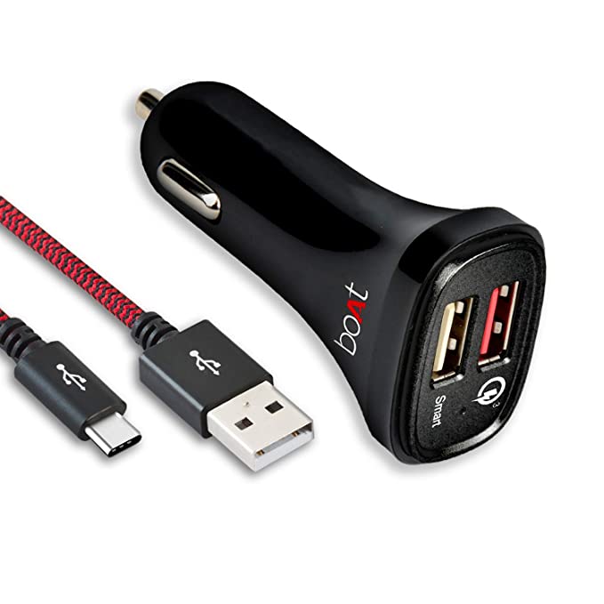 TK-Boat-QC3.0 Dual(F)(With C Cable)-Dual USB Rapid Car Charger 5.4A Output with Free C USB Cable