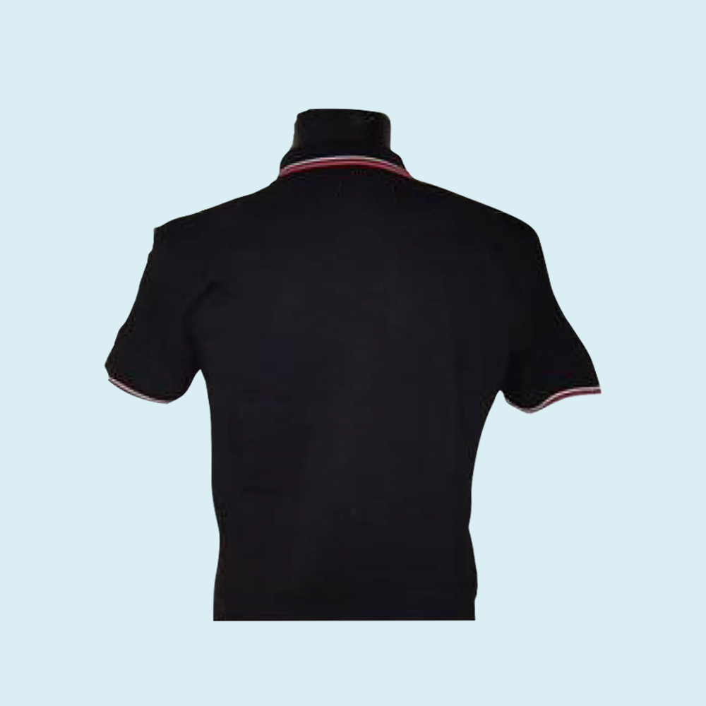 ARROW POLO T-SHIRT - BLACK WITH WHITE AND RED TIPPINGS COLOUR