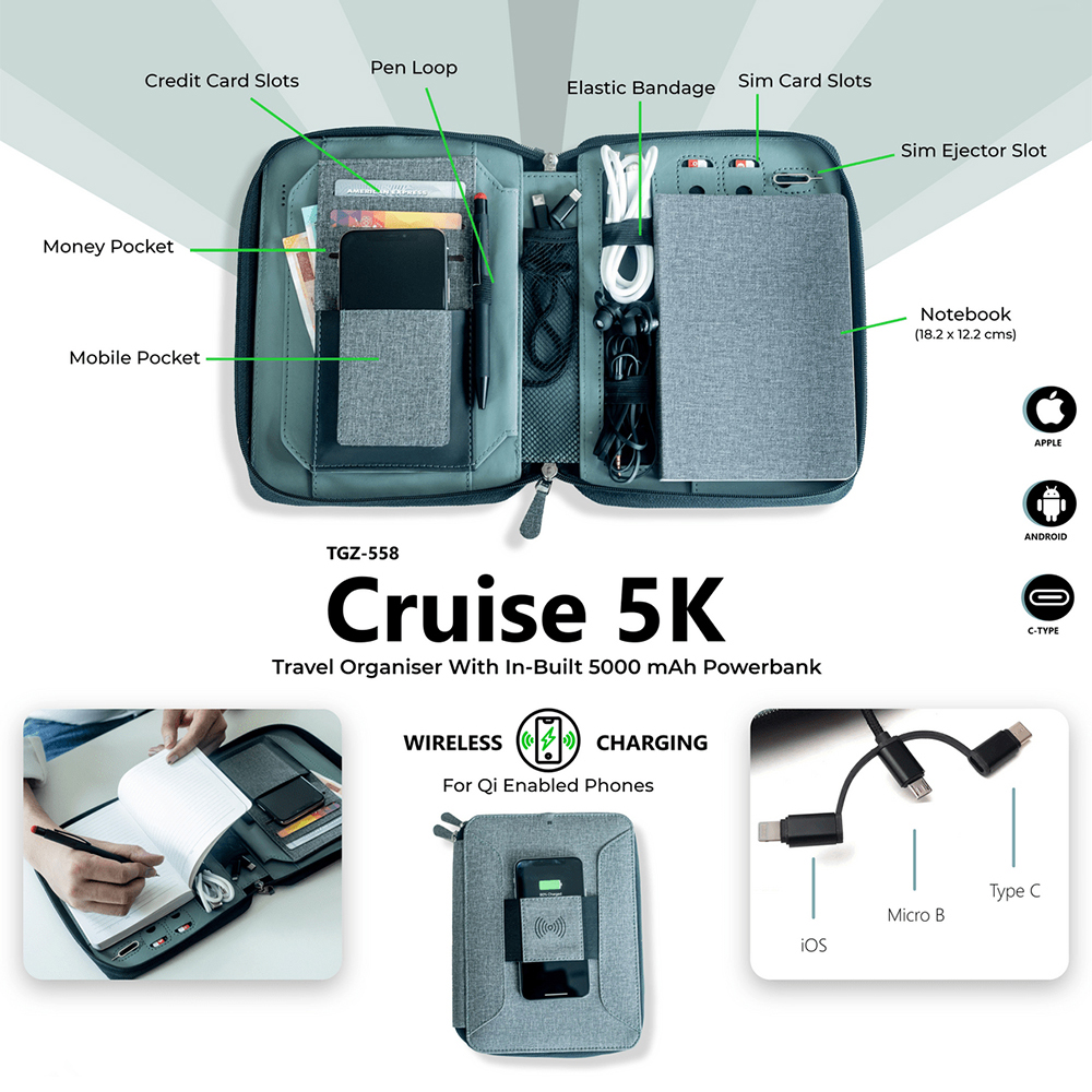 TGZ-558 - Cruise 5k - Travel Organizer with 5000 mAh Powerbank