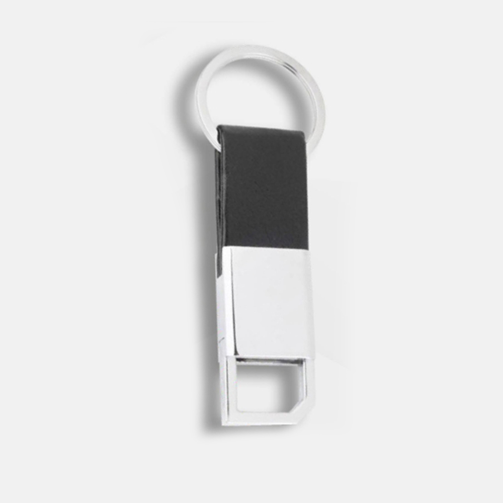 FTJ - KC 10 - Leather Hook Locking Silver Metal key ring Key chain