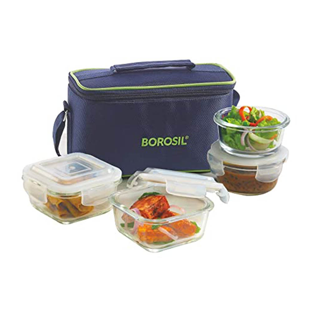 BOROSIL SET OF 4 LUNCH BOX SQUARE + ROUND KNS
