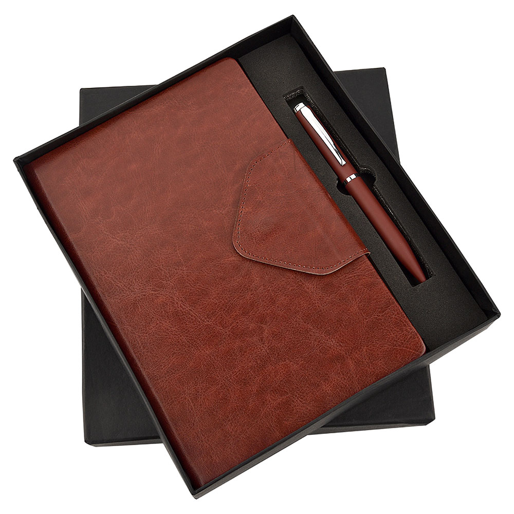 FTJ - Sr 142 - Brown Flap Pen & Diary