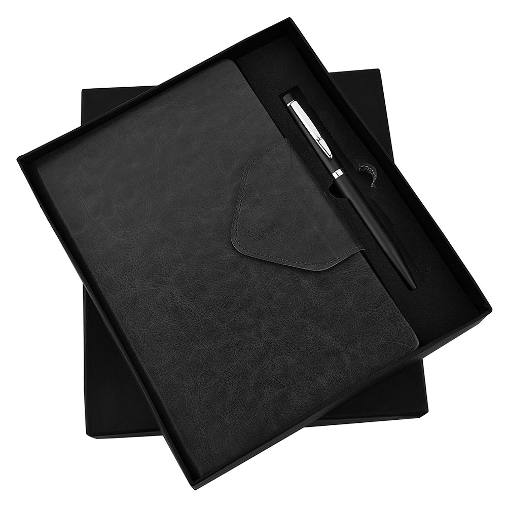 FTJ - Sr 143 - Black Flap Pen & Diary