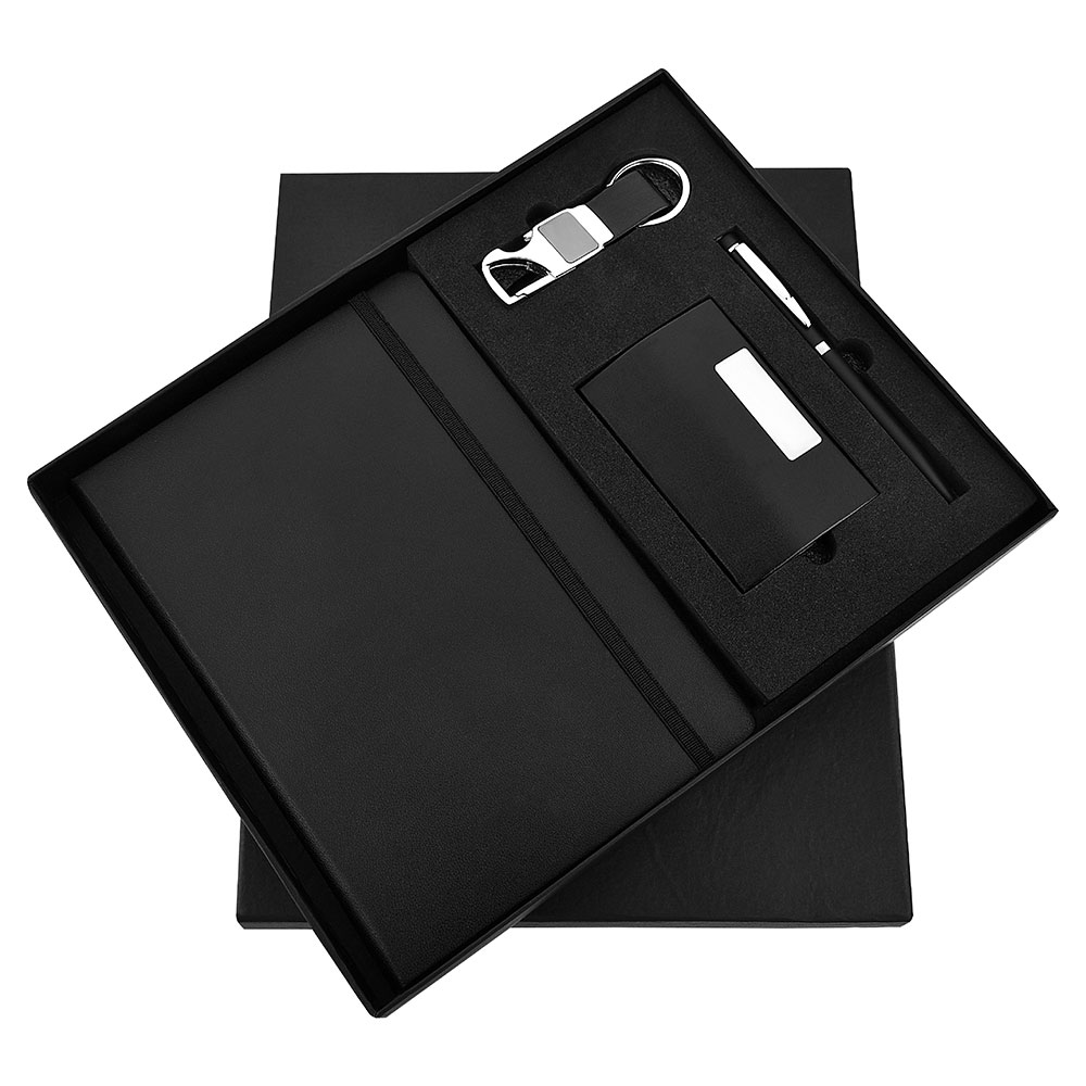 FTJ - Sr 159 - Black Elastic 4 in 1 Pen, Diary, Cardholder & Keychain