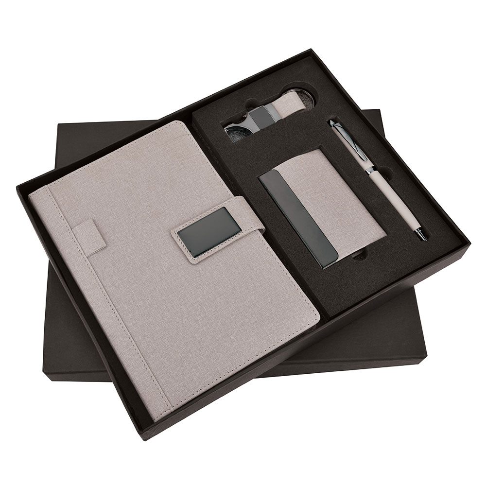 FTJ - Sr 164 - Grey Jute 4 in 1 Pen, Diary, Cardholder & Keychain