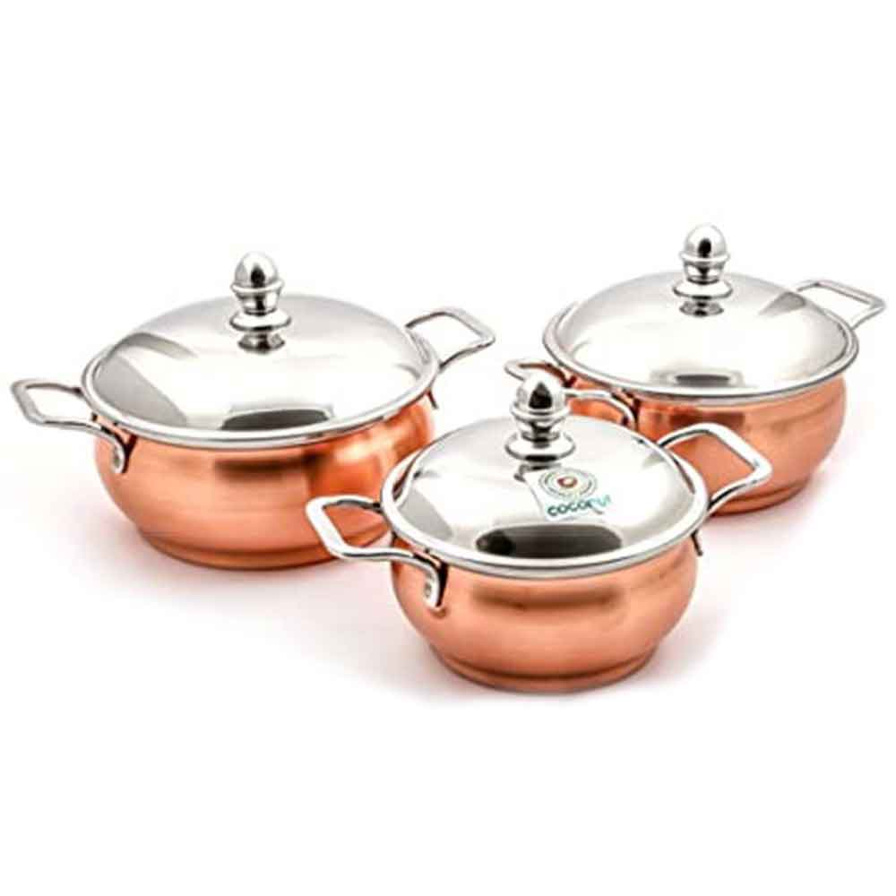 Coconut Minar Collection Set of 3pcs Cookware – Copper with SS/Lid