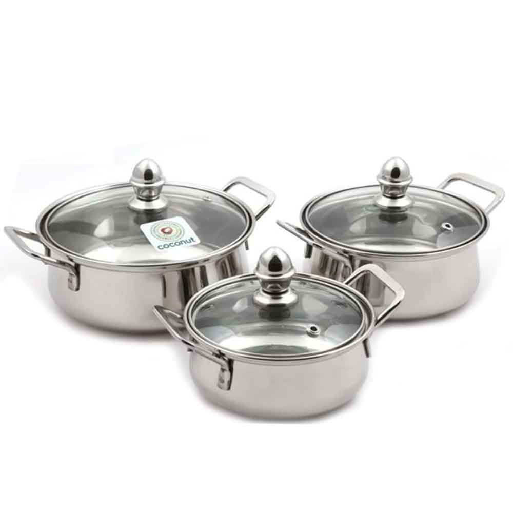 Coconut Minar Collection Set of 3pcs Cookware – with Glass Lid