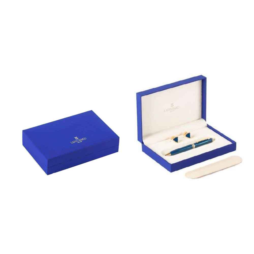 Contemporary Ball Point Pen with Shard Cufflinks in Blue & Gold