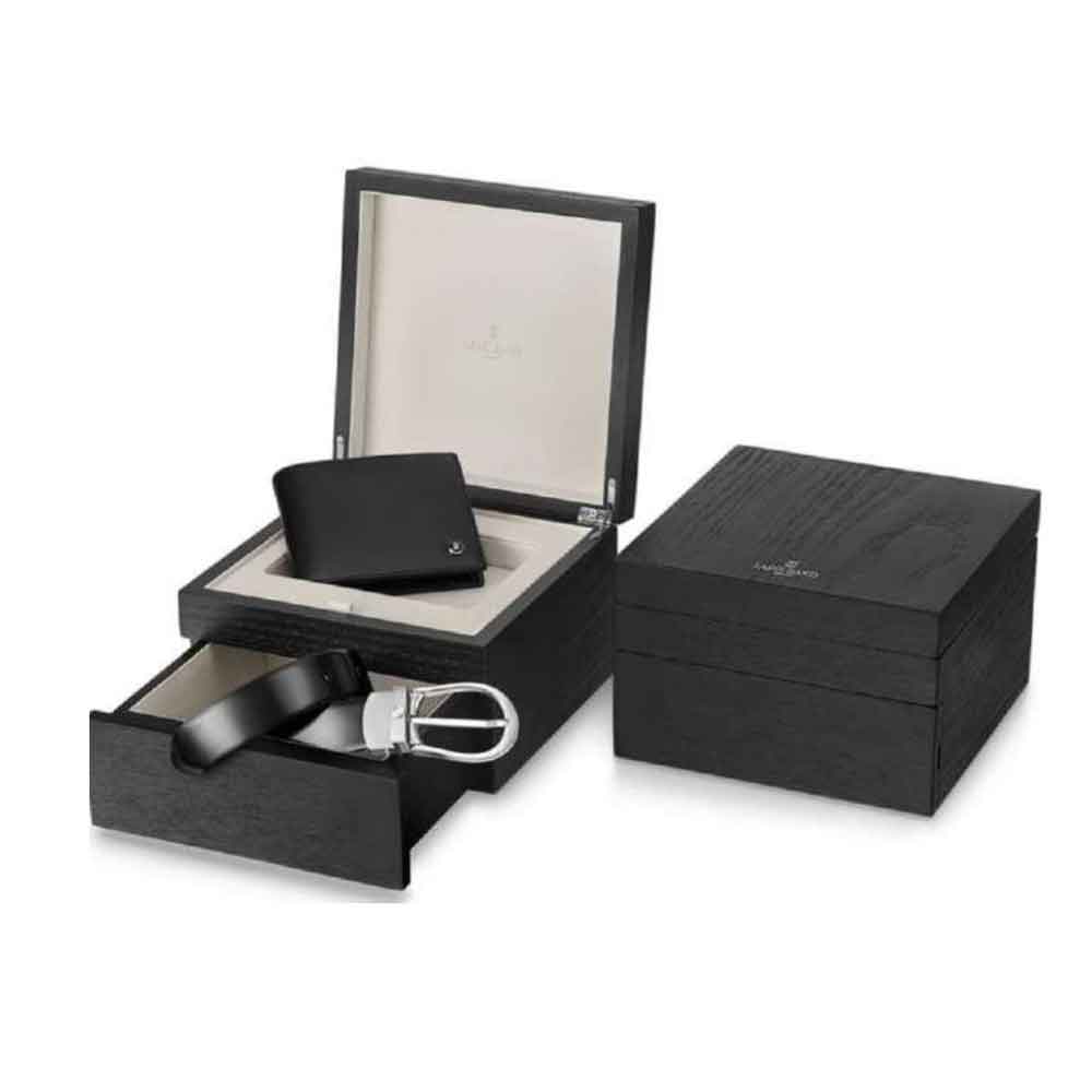 Gift Set Lapis Bard Mayfair Coin Pocket Wallet With Sullivan Reversible Belt – Black And Chrome