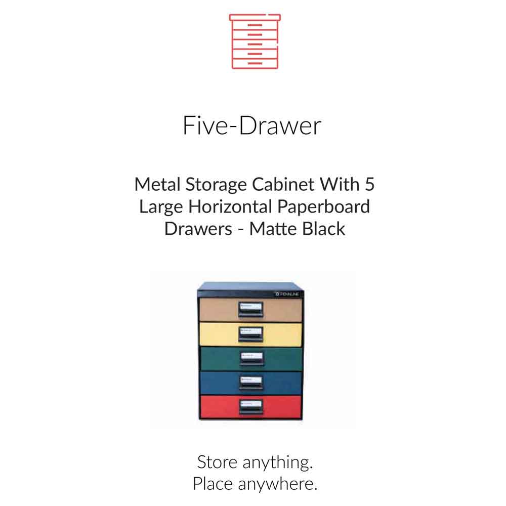 Metal Storage Cabinet With 5 Large Horizontal Paperboard Drawers - Matte Black