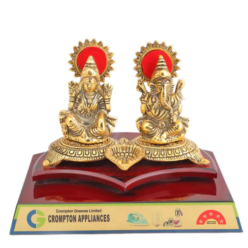 FTG 87 - Metale Finished Lord Ganesha, Laxmi Statue with Pavitra Diya