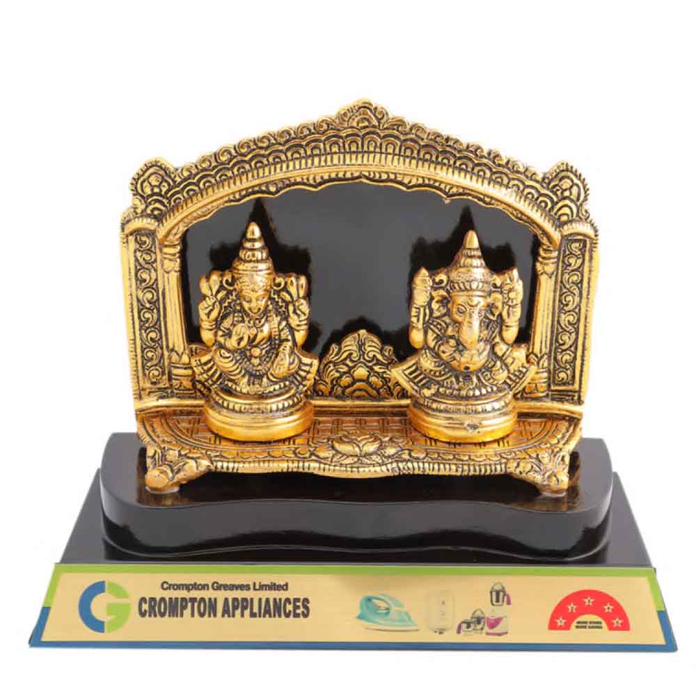 FTG 88 - Metal Finished  Lord Ganesh and Laxmi Statue in a Golden Frame