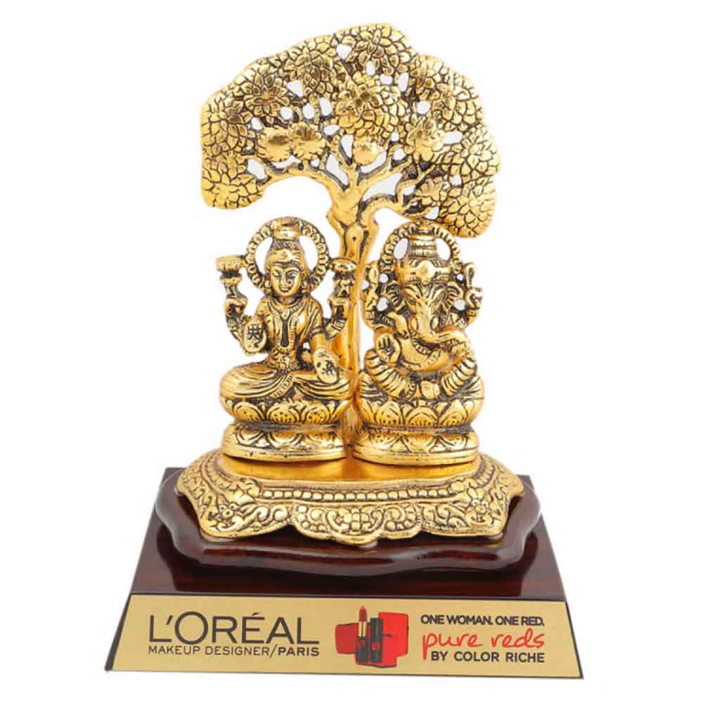 FTG 89 - Metal Finished Lord Ganesh and Laxmi Statue with a Tree