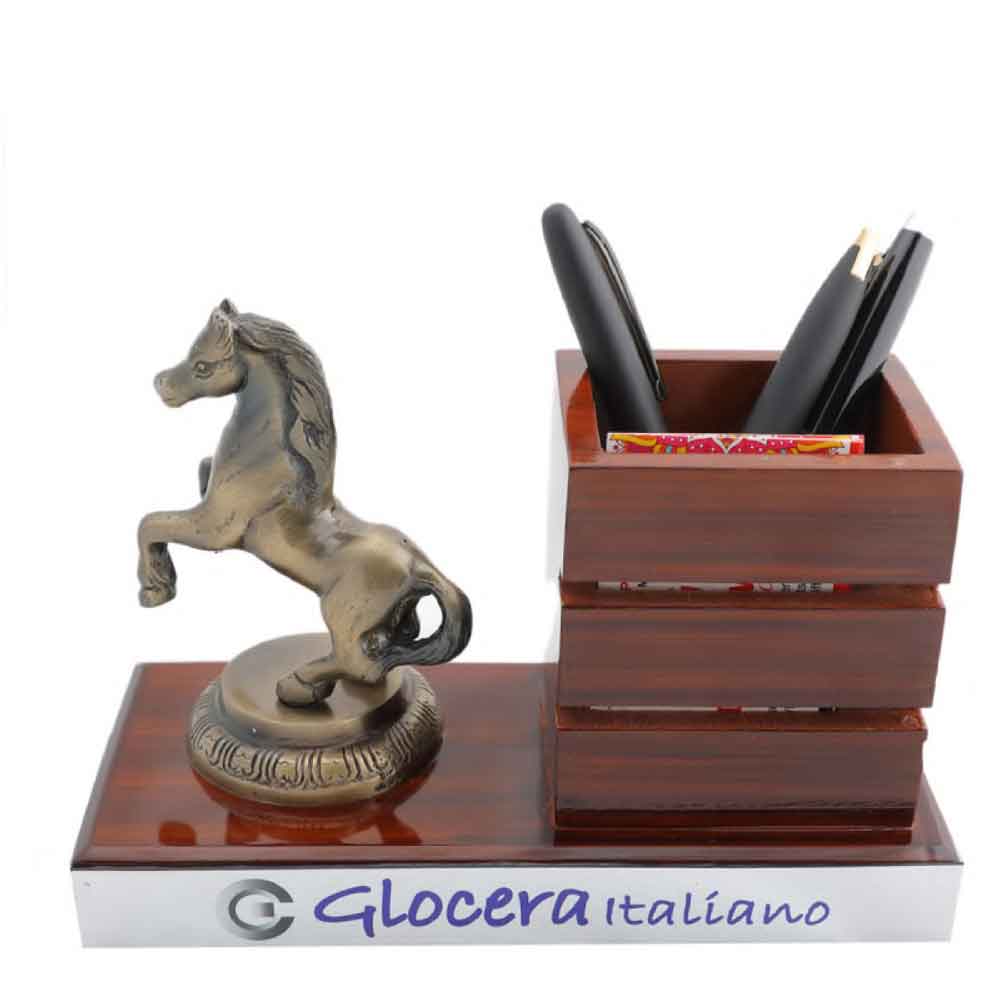 FTG 92 - Wooden Pen Stand with a Horse Statue