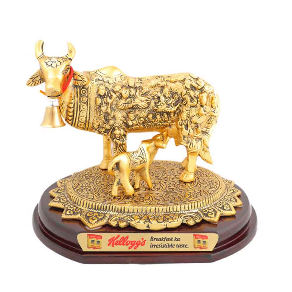 FTG 95 - A Metal Statue of Kamdhenu Cow With Calf
