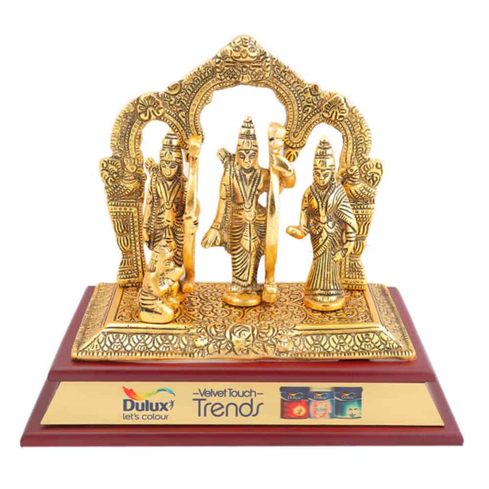 FTG 100 - Metal Finished Lord Sri Rama, Laxman and Sita Mate with Hanuman Statue In an One Frame