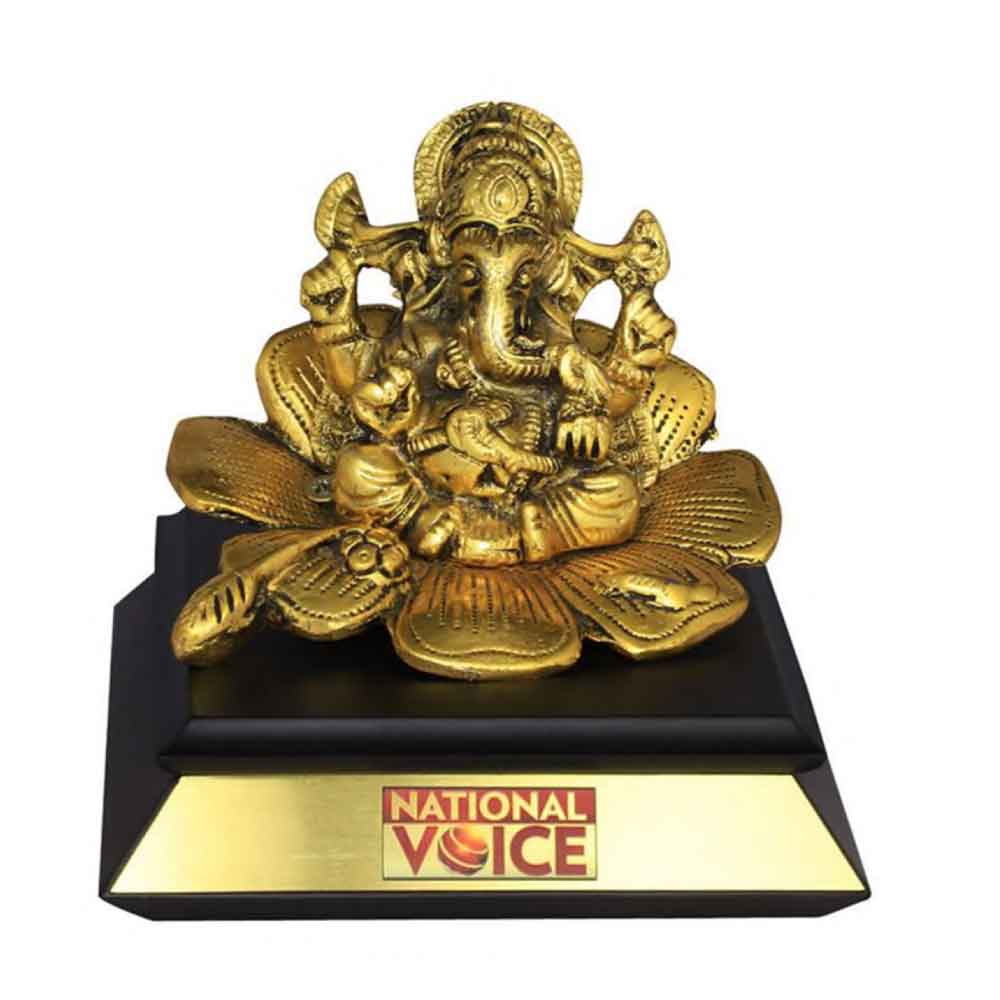 FTG 103 - Metal Finished Lord Ganesh Statue with wooden Base