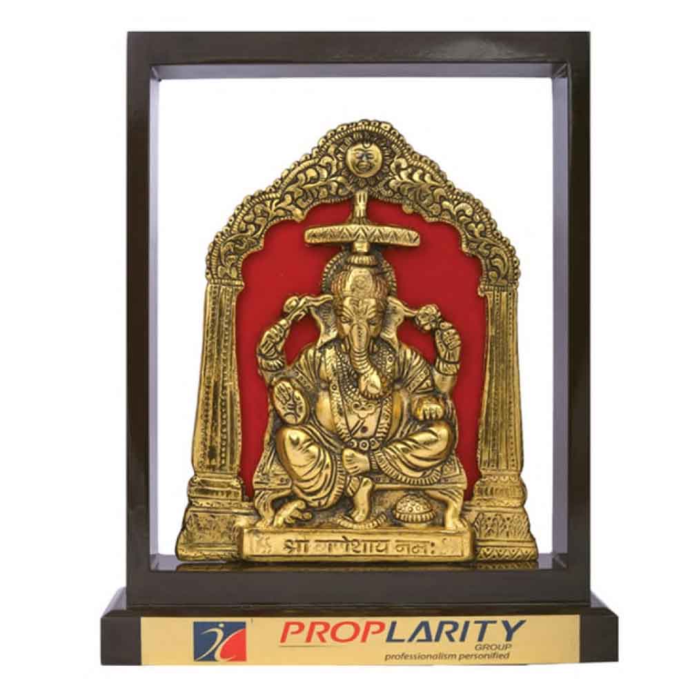 FTG 115 - Metal Finished Lord Ganesh Statue with wooden Base