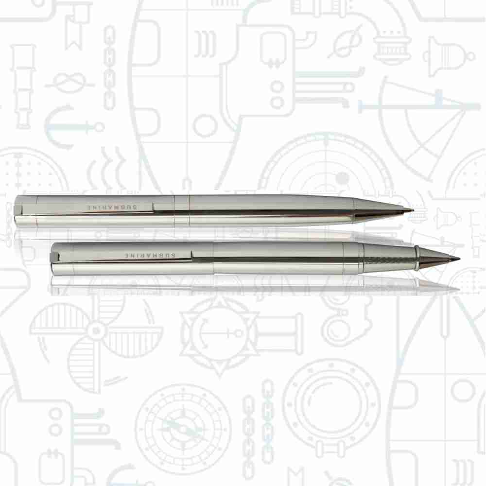 SUBMARINE CHROME RODIUM SERIES SOLID BOLD BALL PEN AND ROLLER PEN SET