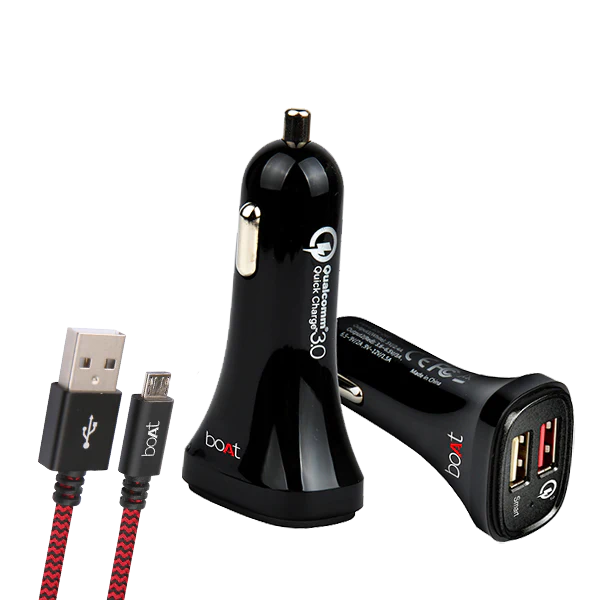 TK-Boat-QC3.0 Dual(F)(With Micro Cable)-Dual USB Rapid Car Charger 5.4A Output with Free Micro USB Cable