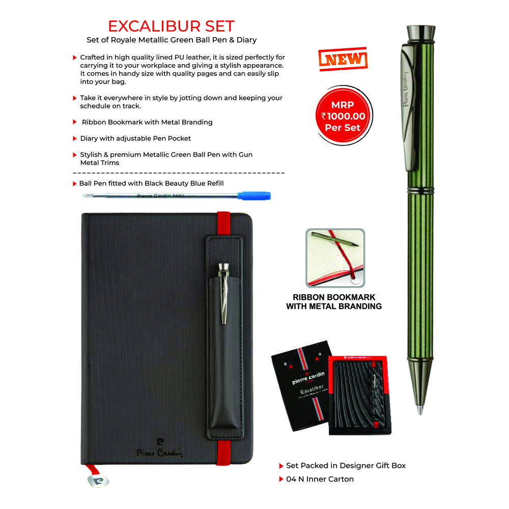 Pierre Cardin Paris - Excalibur Set  - Set of Royale Metallic Green Ball Pen and Diary
