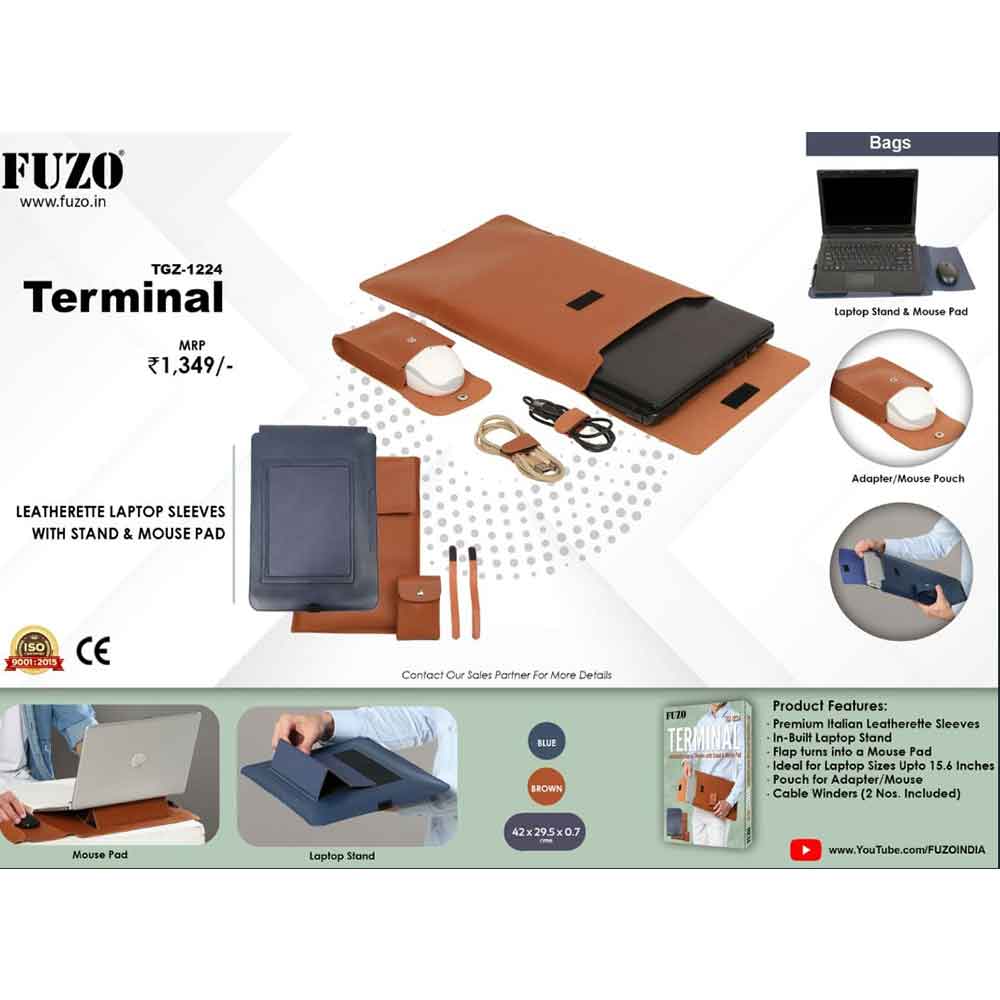 Terminal - Leatherette laptop sleeves with stand and mouse pad