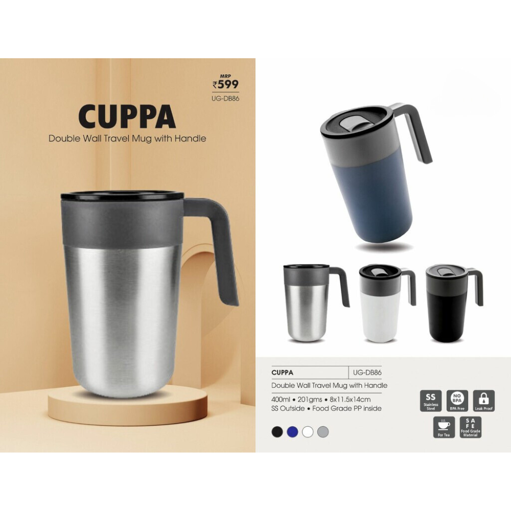 CUPPA - Double Wall Travel Mug With Handle - 400ml