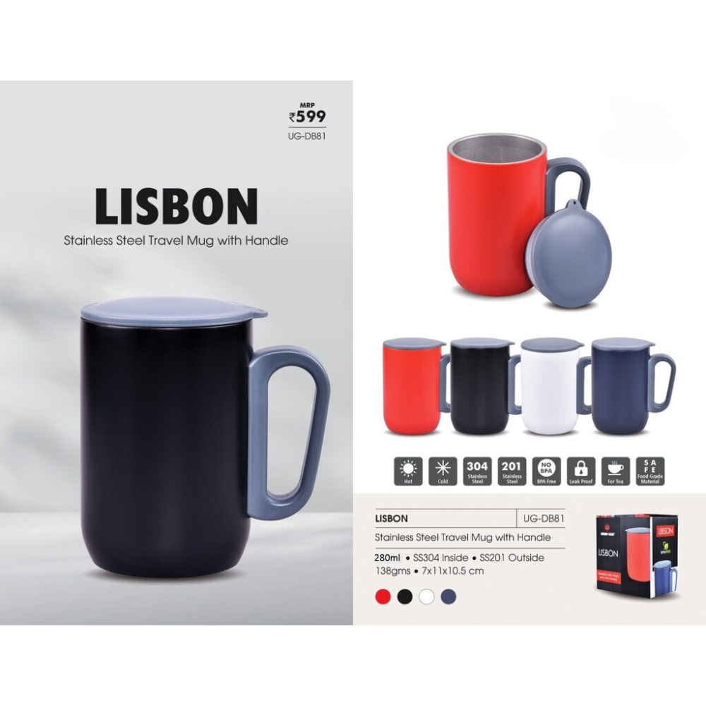 LISBON - Stainless Steel Travel Mug With Handle - 280ml