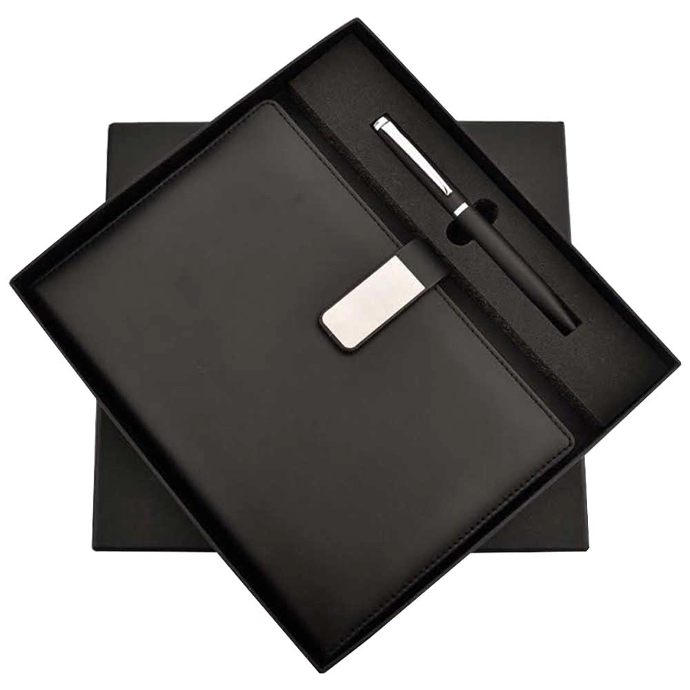 Diary Pen Set Black - Metal Pen & A5 Size Notebook