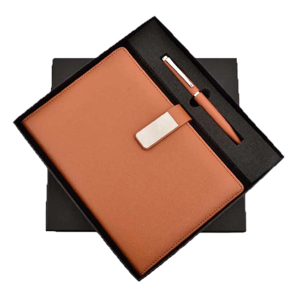 Diary Pen Set Tan - Metal Pen & A5 Size Notebook